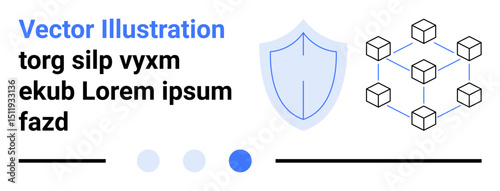 Shield symbolizes protection, and interconnected blocks represent a blockchain network. Ideal for technology, security, innovation, privacy, decentralization, networking, simple landing page