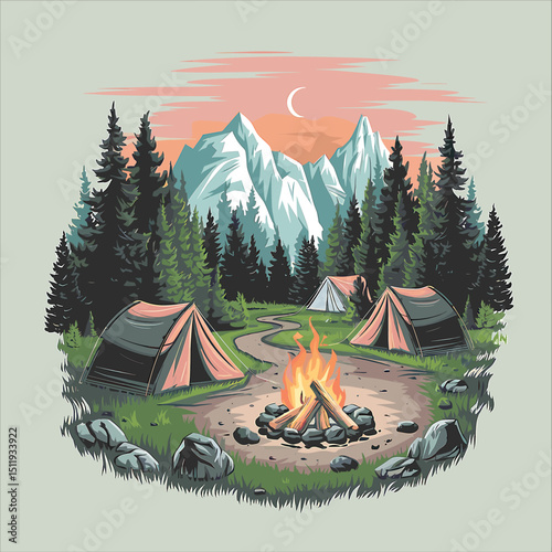 Tranquil Camping Scene Amidst Majestic Mountain Landscape