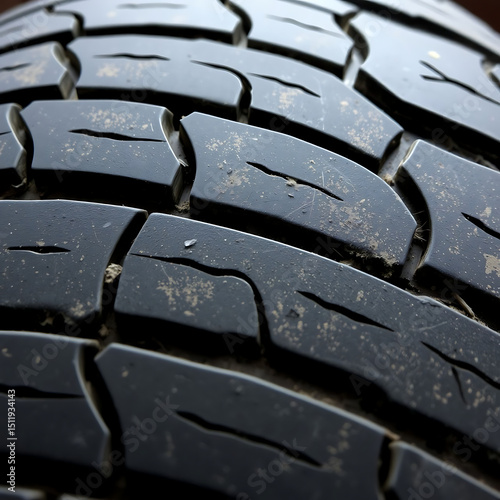 Weathered Tire Tread – Faded Rubber Surface with Dust and Cracks, Ultra Close-Up