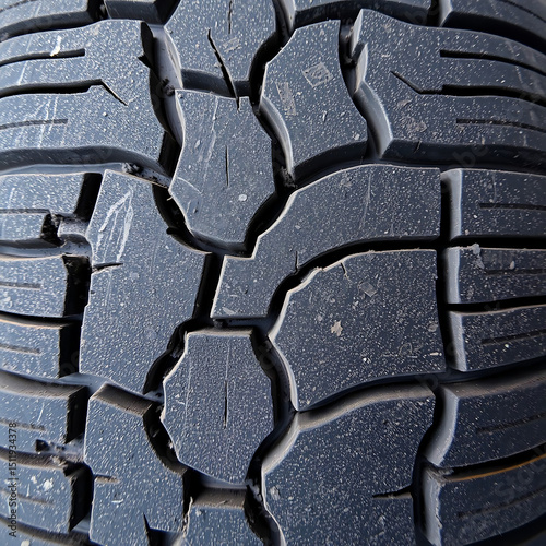 Weathered Tire Tread – Faded Rubber Surface with Dust and Cracks, Ultra Close-Up