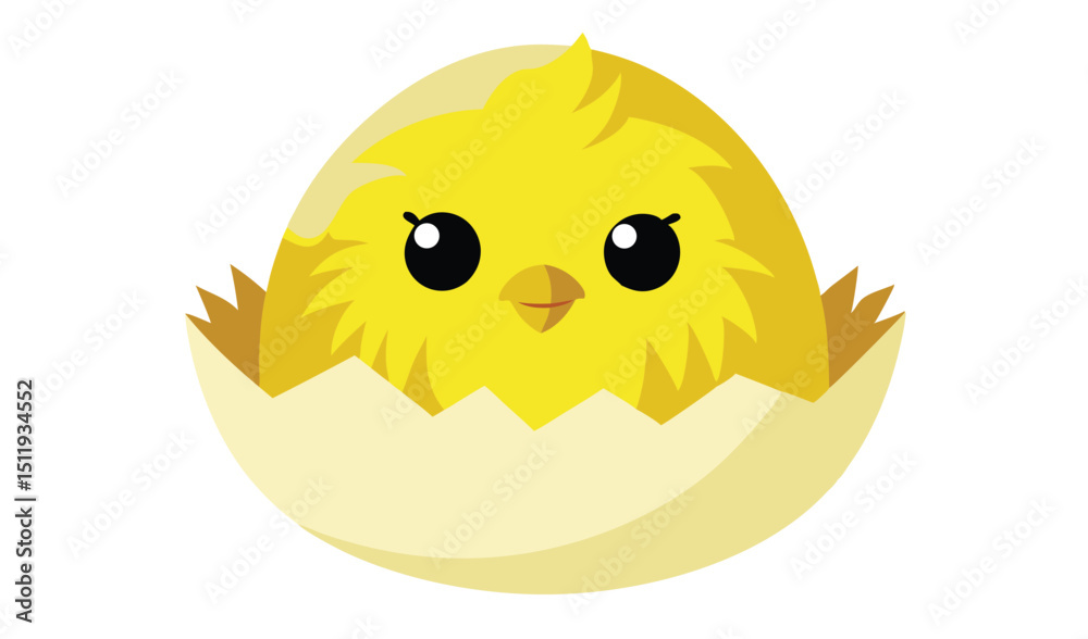 Obraz premium Cute yellow chick hatching from egg cartoon illustration