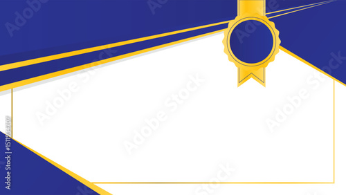 Elegant luxury blue and gold certificate or award background featuring diagonal borders and a ribbon seal. Ideal for formal diplomas, professional invitations, and award ceremonies.