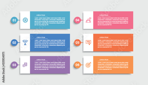 Infographic design business template with 6 options, steps. Can be used for workflow layout, diagram, annual report, web design	