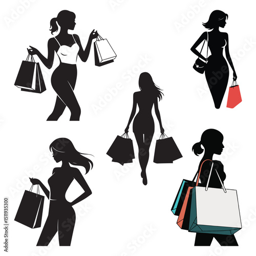 Fashionable women shopping bags silhouette collection