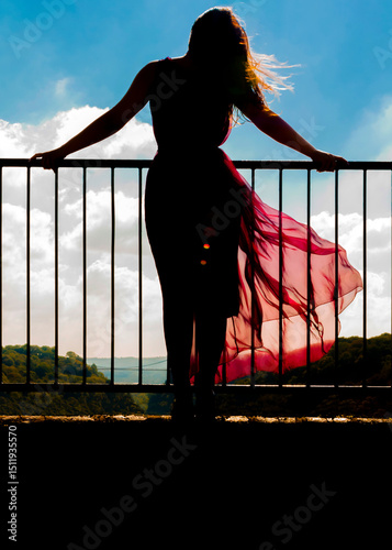 silhouette of a woman standing on a bridge