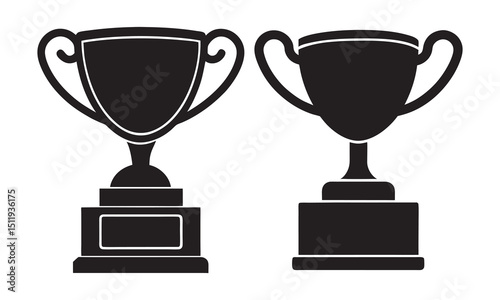 Black Trophy Cup Icons - Vector Silhouette, Rewards glyph solid icons collection. Containing content trophy, medal, achievement, success, Vector illustration


