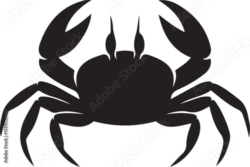 A black silhouette of a crab, viewed from above, with its claws outstretched
