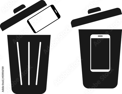 Electronic waste icon. plastic recycling center badge. electronics recycling bin icons. compostable materials collection point.  Environmental Conservation
