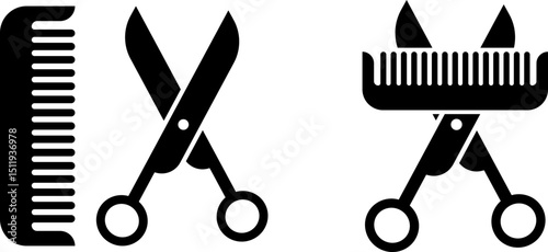 barber icon. Scissors and hairbrush icon. Barbershop symbols.  grooming beauty masculine sign
