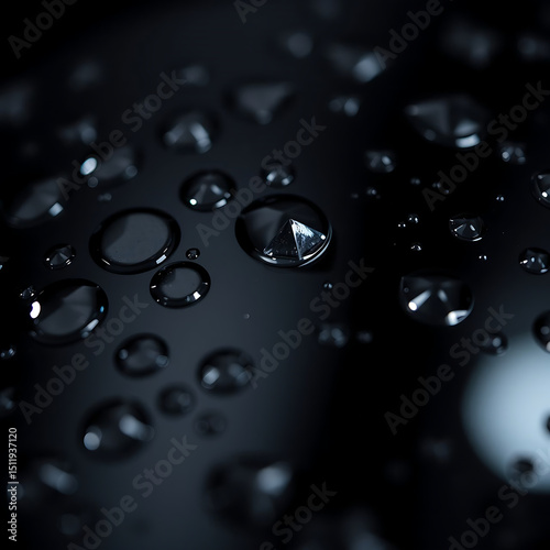 Black Glass Surface with Water Droplets – Reflective Macro Texture in Moody Lighting

