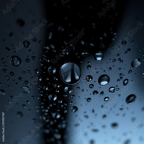 Black Glass Surface with Water Droplets – Reflective Macro Texture in Moody Lighting

