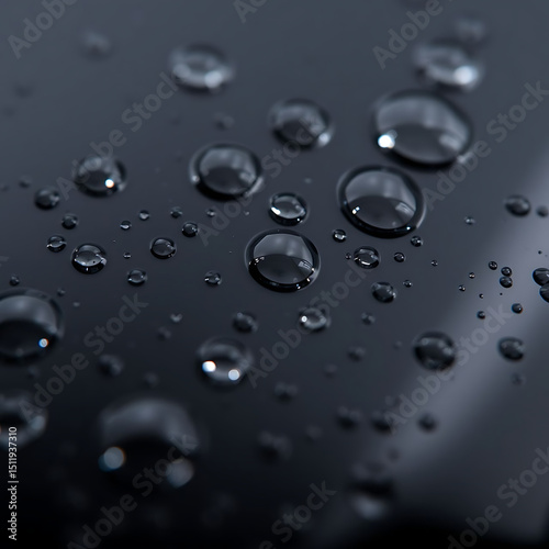 Black Glass Surface with Water Droplets – Reflective Macro Texture in Moody Lighting