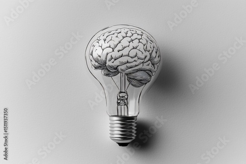 A lightbulb containing a sketched brain