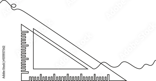 Continuous one line triangular ruler vector illustration. line art, one continuous line, simple, hand drawn and sketch style. for icons, symbols, Vector Illustration.