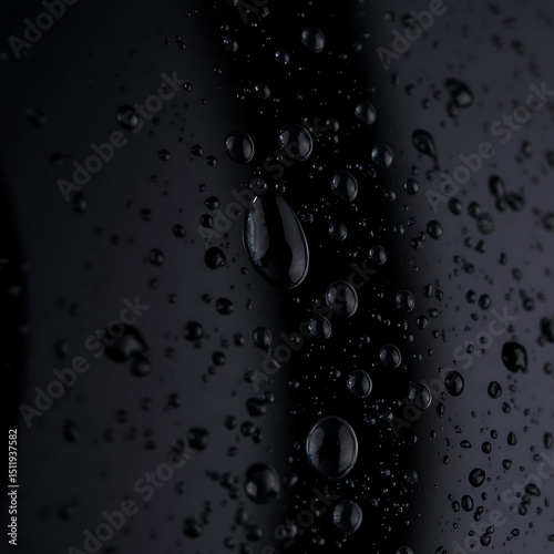 Black Glass Surface with Water Droplets – Reflective Macro Texture in Moody Lighting