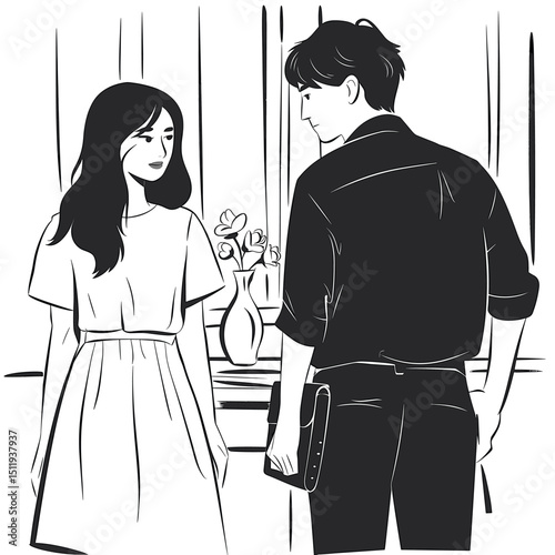 Casual Encounter Between Man and Woman in Room