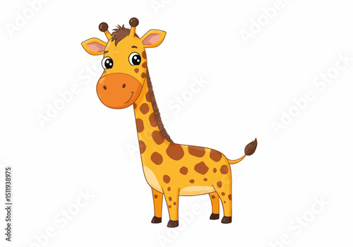 Cartoon Giraffe with Brown Spots and a Smiling Face