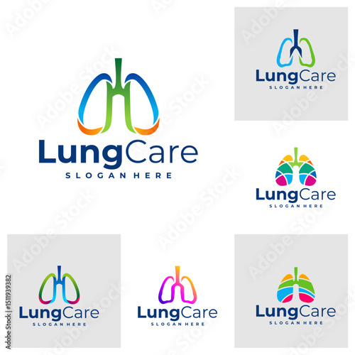Set of Colorful Lung logo design concept vector. Lung Care Logo Design Template. Creative Symbol. Icon