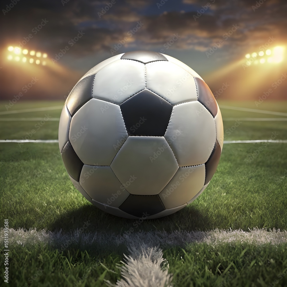 Fototapeta premium view of soccer ball on the field grass