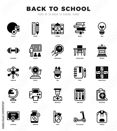 Back To School Icons Pack Lineal Filled Style. Vector illustration.