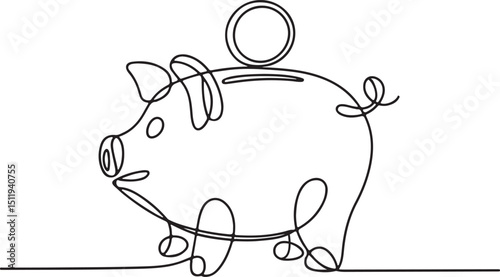 Continuous one line drawing of piggy bank moneybox in minimalist financial concept vector illustration

