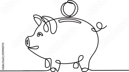 Continuous one line drawing of piggy bank moneybox in minimalist financial concept vector illustration

