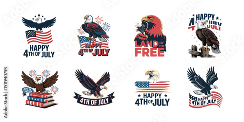 "4th of July Patriotic Eagle Vector Bundle | American Independence Day Graphics | USA Flag, Fireworks, Freedom Bird Art | Vintage Holiday Design for T-Shirts, Stickers, Prints & Decor"