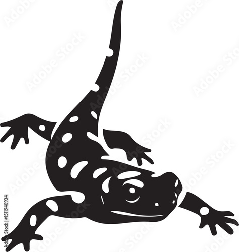 Stylized Black and White Salamander Silhouette Illustration