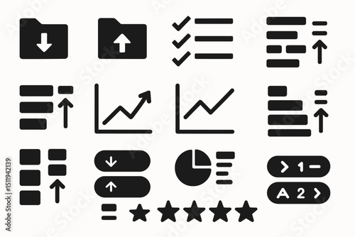 Set of black icon designs for data management and analysis