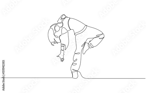Single continuous line drawing of young energetic hip-hop dancer woman practice break dancing,  Single one line art concept of female hip hop dance. Vector illustration.