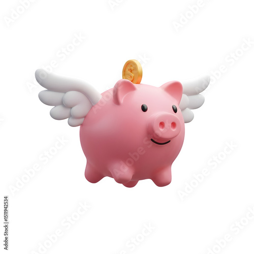 3D Flying Piggy Bank - Money Saving, Financial Freedom, Investment Growth, Wealth Creation, Prosperity Icon