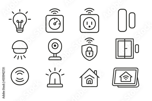 Smart home technology: icons of automation and security systems