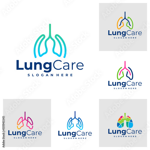 Set of Lung logo design concept vector. Lung Care Logo Design Template. Creative Symbol. Icon