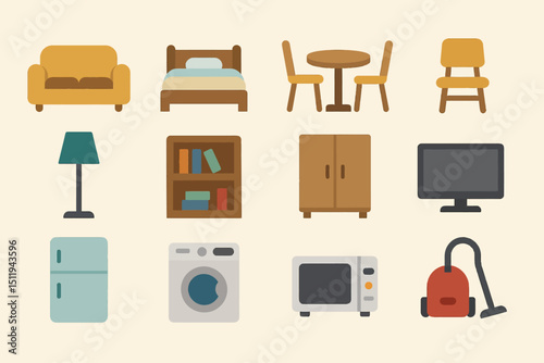 Colorful home furniture and appliances collection