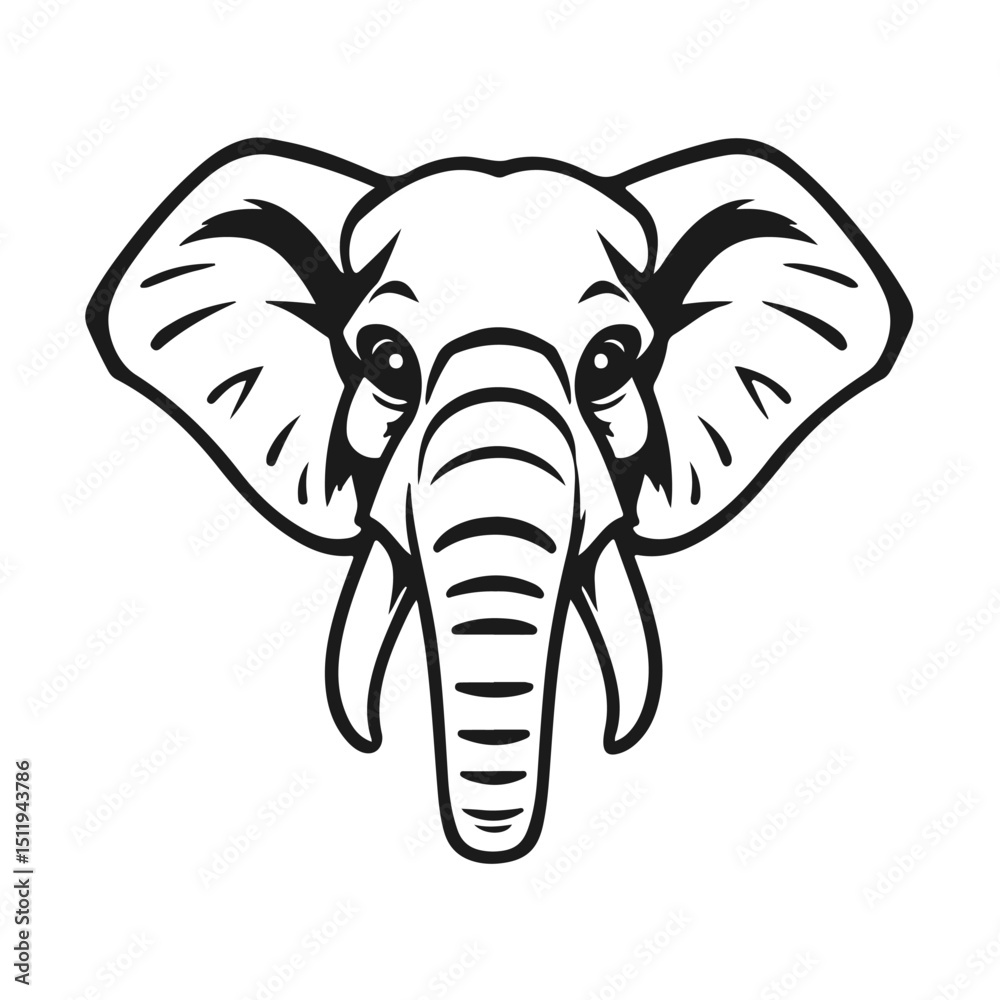 Obraz premium Elephant head silhouette, isolated vector illustration, wild animal graphic design 