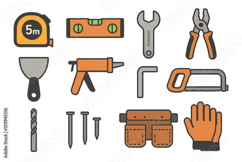 Vector collection of essential hand tools for construction and diy projects