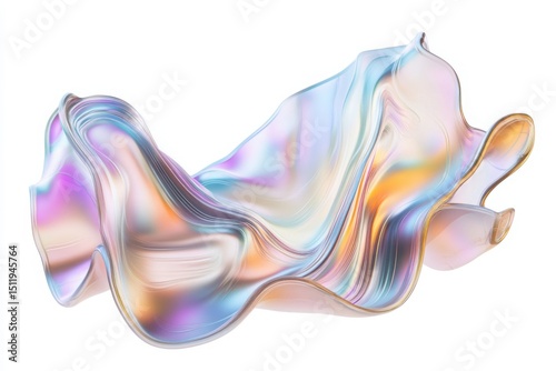 Abstract flowing iridescent fabric with gold trim, for backgrounds and textures.