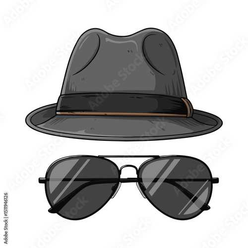 Classic Fedora Hat and Aviator Sunglasses  Stylish Accessories Art & Illustration