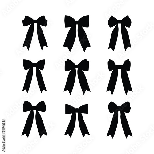 Nine black bow silhouettes set illustration
