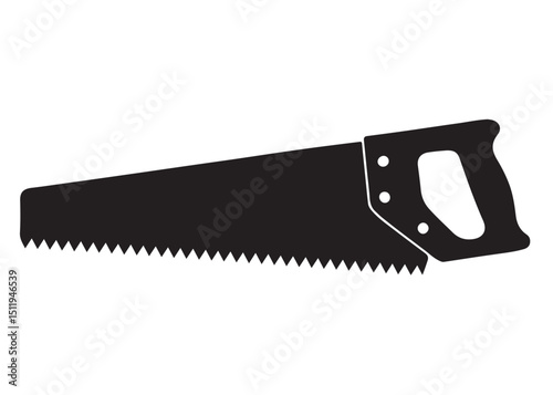 hand saw silhouette logo vector illustration, cutting wood logo icon silhouette, hand saw silhouette vector design, black illustration of a hand saw silhouette vector logo on white background