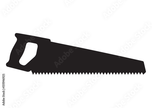 hand saw silhouette logo vector illustration, cutting wood logo icon silhouette, hand saw silhouette vector design, black illustration of a hand saw silhouette vector logo on white background