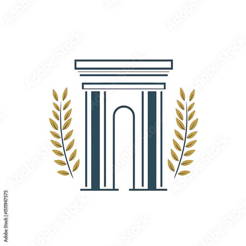 Elegant Architectural Structure with Symmetrical Branches in Blue and Gold