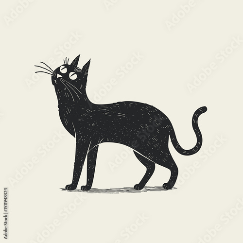 Curious Black Cat Gazing Upward with Whiskers