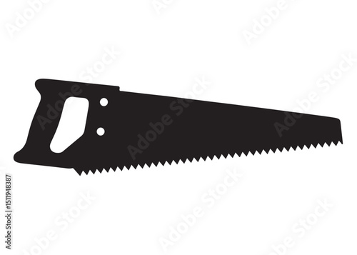 hand saw silhouette logo vector illustration, cutting wood logo icon silhouette, hand saw silhouette vector design, black illustration of a hand saw silhouette vector logo on white background