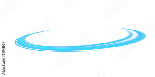 PNG Light Arc with Glowing Blue Stream and Speed Effect for Sci Fi Interface or Digital Visual FX