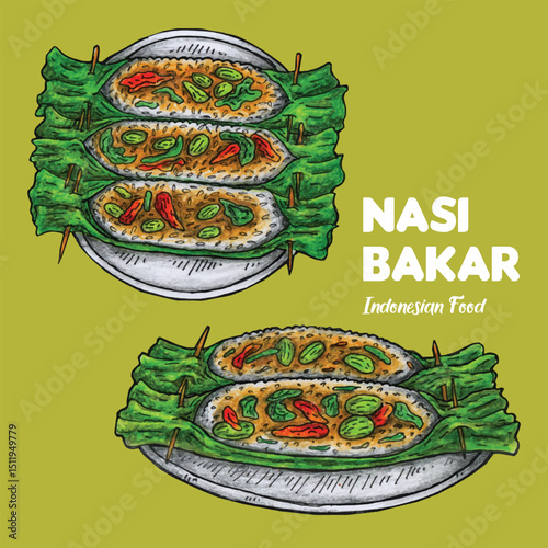 Adobe Illustrator Artwork Hand drawn vector Nasi Bakar Indonesian Food illustration design