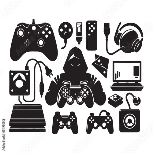 Gamer Vector Icon Pack | Console Controller, Weapons, Headset & Game Elements Design