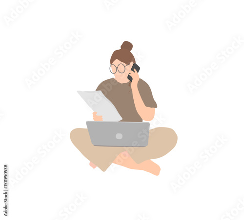 Woman Working Remotely While Talking on the Phone and Reviewing Documents