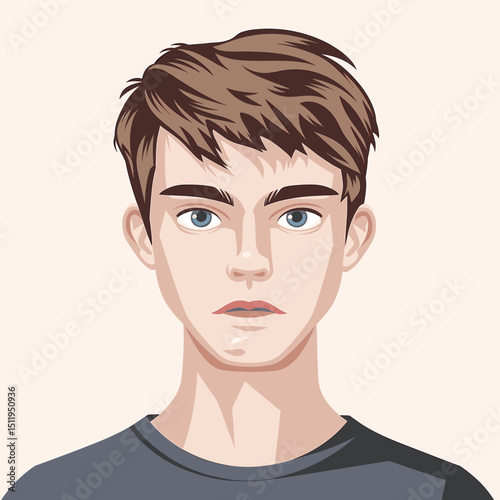 Young Male Character with Tousled Hair and Blue Eyes