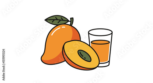 mango, tropical fruit, glass of juice, close-up, detailed, vibrant colors, realistic, photorealistic, highly detailed
